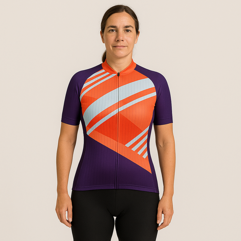 Maglia da ciclismo con motivo arancione da donna in vendita ora
