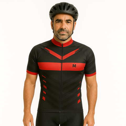 Tenue Cycliste Homme Rouge - Short à Bretelles Et Maillot Manches Courtes - Neuf