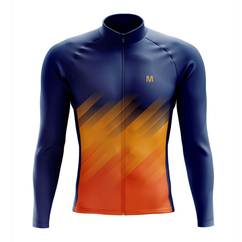 Men's Blue Orange Long Sleeve Cycling Jersey