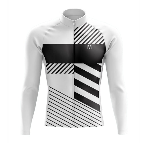 Men's White Black Long Sleeve Cycling Jersey