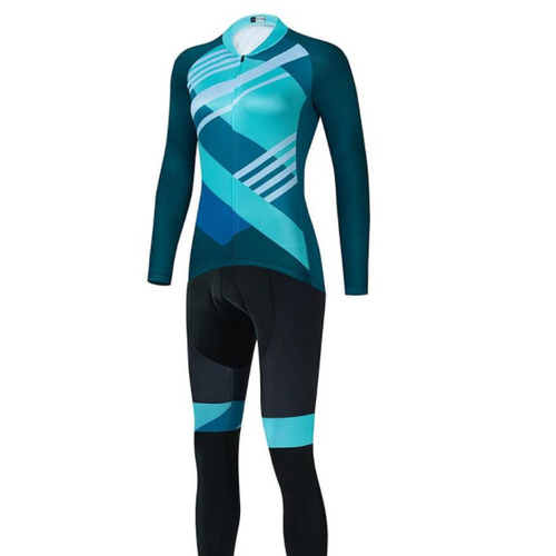 Maillot ou pantalon de cyclisme à manches longues turquoise pour femmes