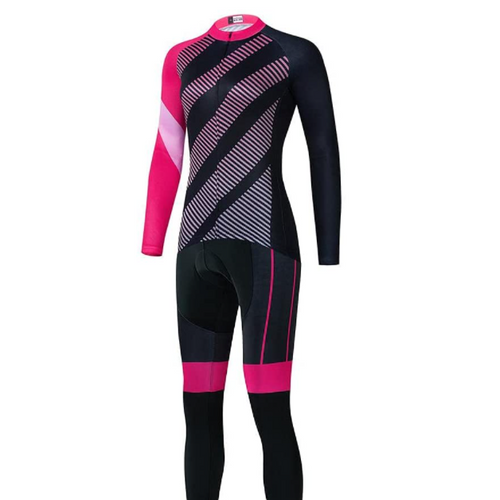 Maillot ou pantalon de cyclisme à manches longues pour femmes, rose et noir