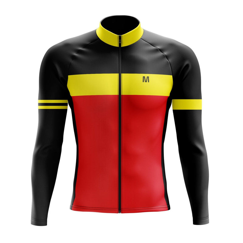 Men's Red Black Long Sleeve Cycling Jersey - Main Image