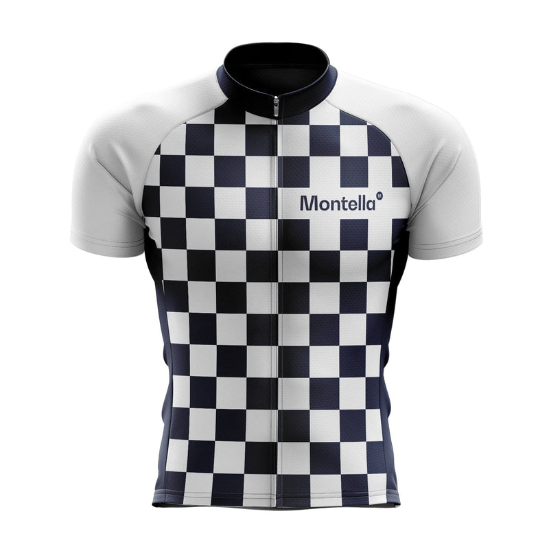 Montella Cycling Cycling Kit Jersey Only / XS Men's White Blue Squares Cycling Jersey or Bibs