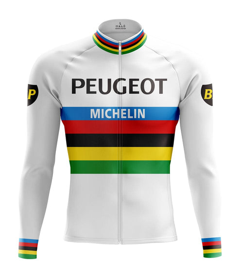 retro cycling clothing jersey Long Sleeve Men's Peugeot White Long Sleeve Cycling Jersey