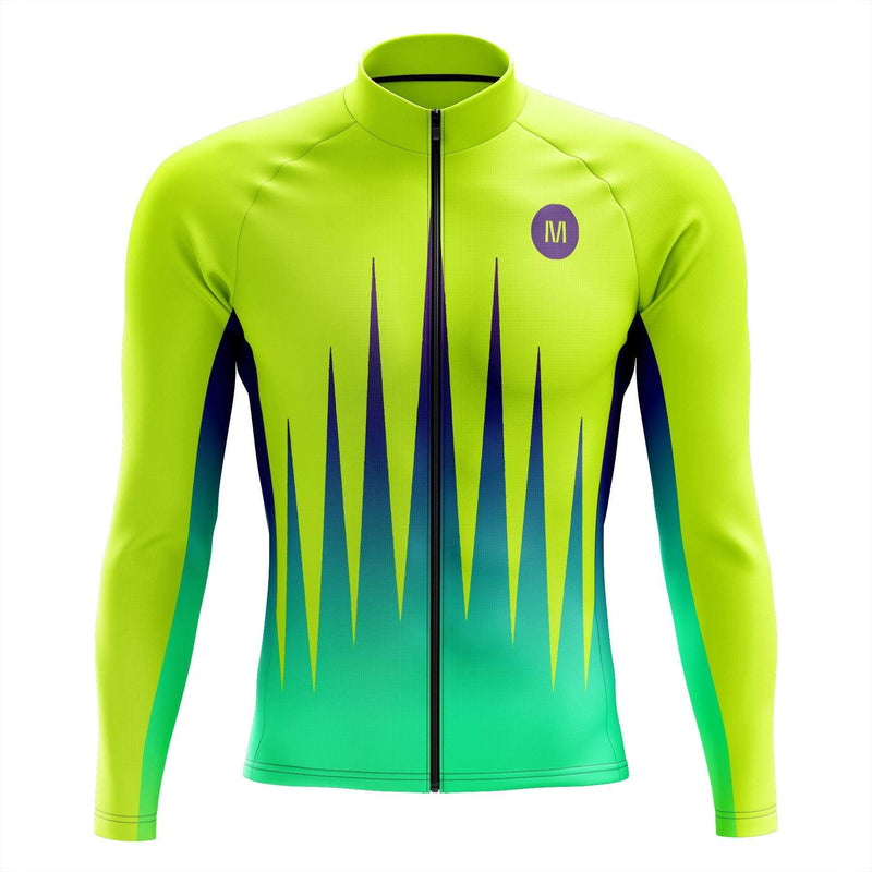 Montella Cycling Long Sleeve Neon Yellow Spikes Men's Long Sleeve Cycling Jersey