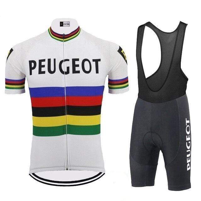 top-cycling-wear Jersey with Black Shorts / XS Peugeot BP Michelin White Vintage Cycling Jersey Set